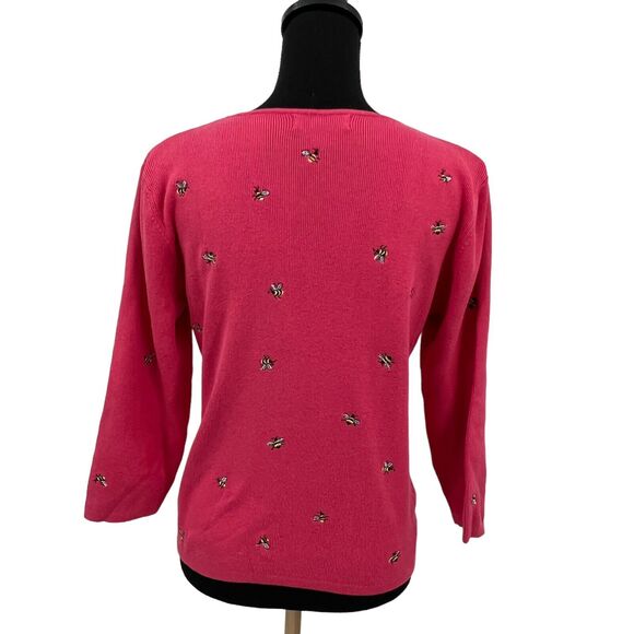 Vintage 90s Northern Isle  Pink Embroidered Bees Cardigan Sweater Small‎ - Picture 4 of 7